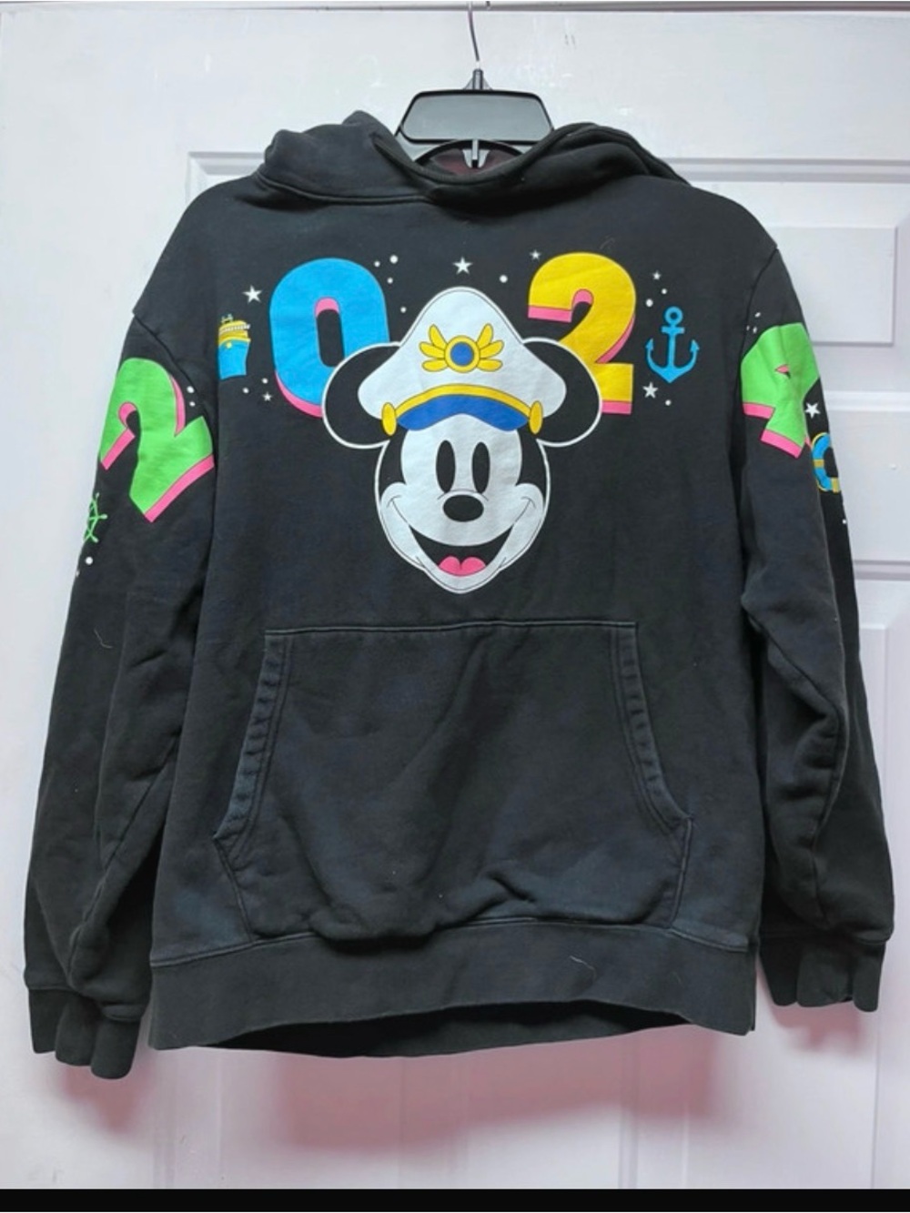 Disney Black Mickey Sailor Graphic Hoodie with Neon Accents